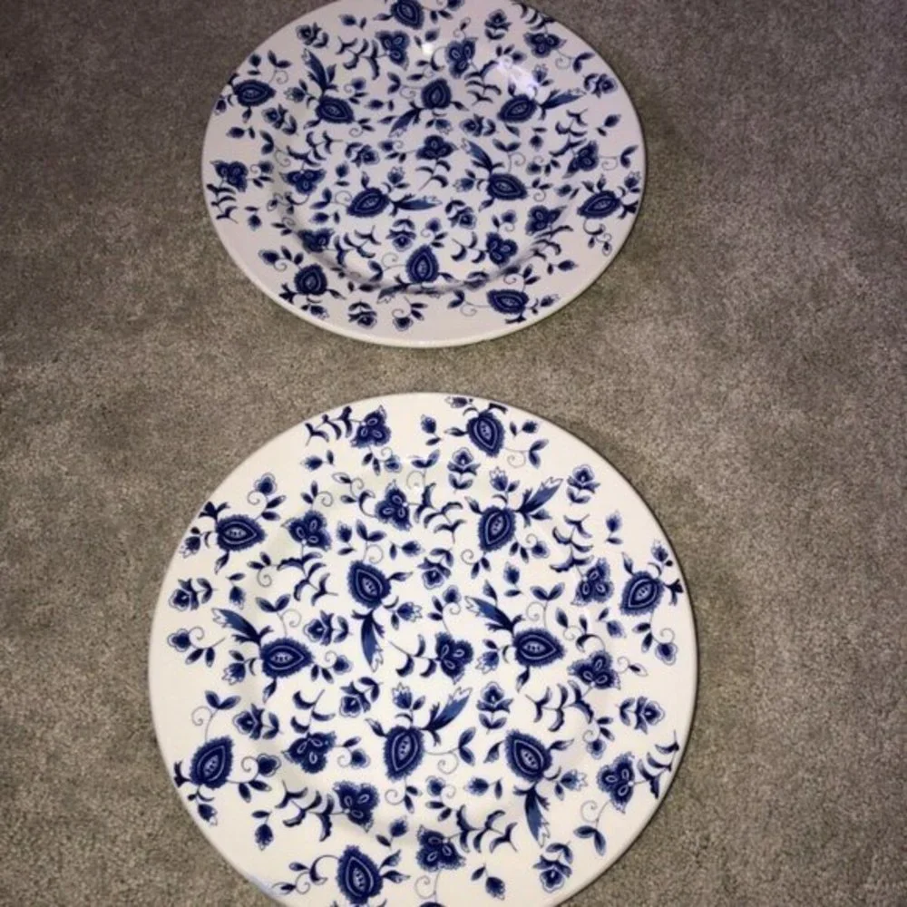 Pier 1 Imports Eliza Earthware Dinner Plate Set‎ (2) blue white
